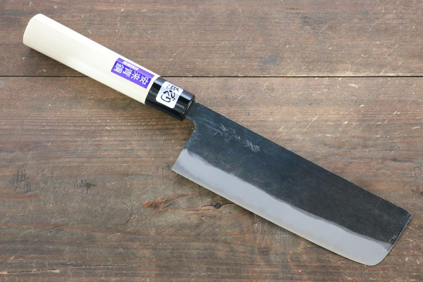 Kanetsune Blue Steel No.2 Kurouchi Nakiri Japanese Knife 165mm with Magnolia Handle - Japanny - Best Japanese Knife