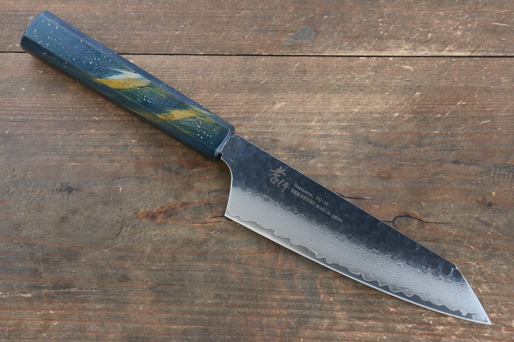 Sakai Takayuki VG10 33 Layer Damascus Kengata Santoku Japanese Knife 160mm with Live oak Lacquered (Saiseki) Handle - Japanny - Best Japanese Knife