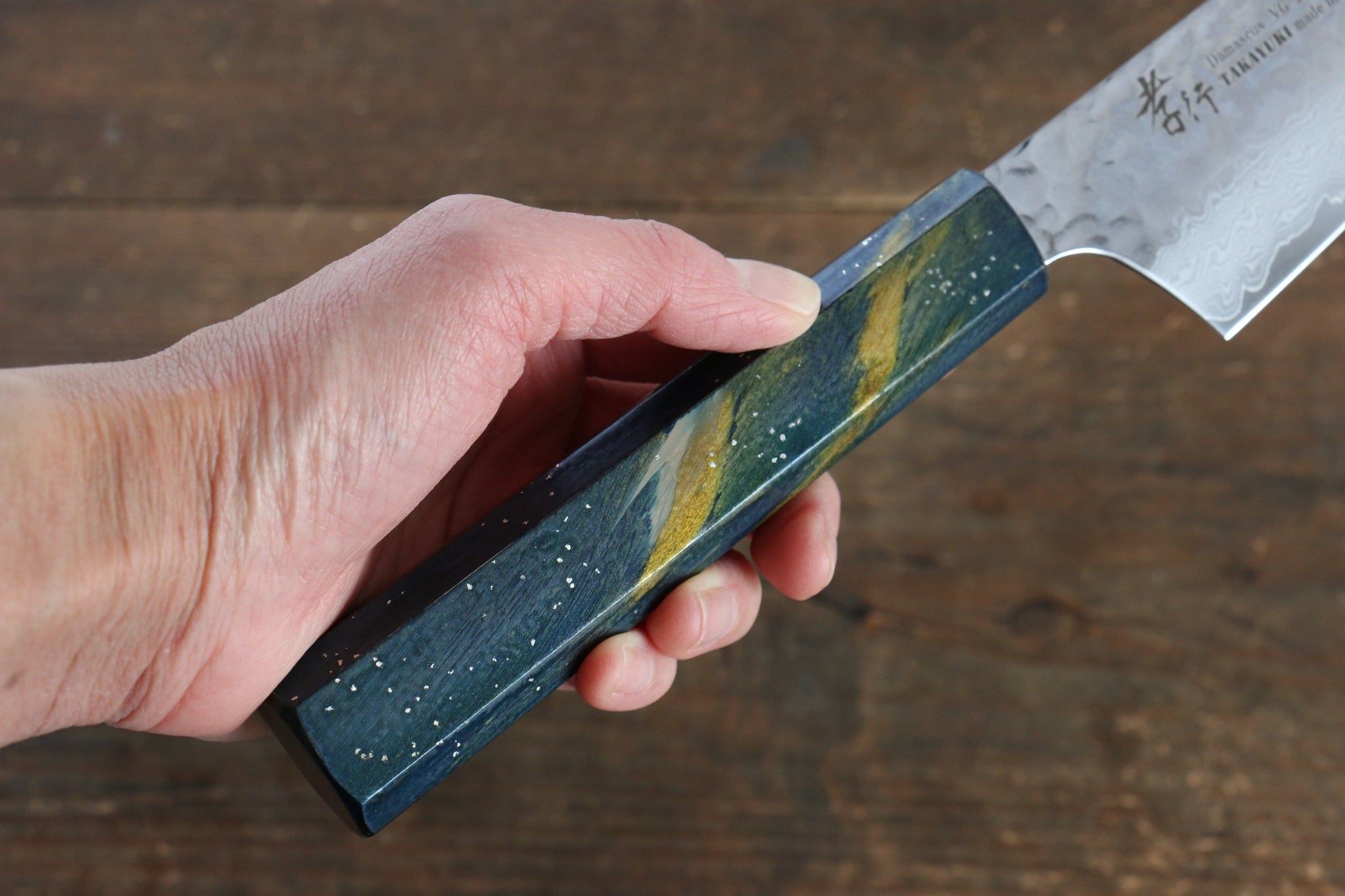 Sakai Takayuki VG10 33 Layer Damascus Kengata Santoku Japanese Knife 160mm with Live oak Lacquered (Saiseki) Handle - Japanny - Best Japanese Knife