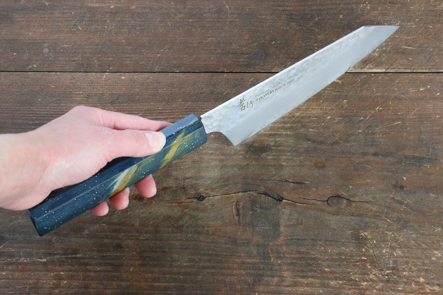 Sakai Takayuki VG10 33 Layer Damascus Kengata Santoku Japanese Knife 160mm with Live oak Lacquered (Saiseki) Handle - Japanny - Best Japanese Knife