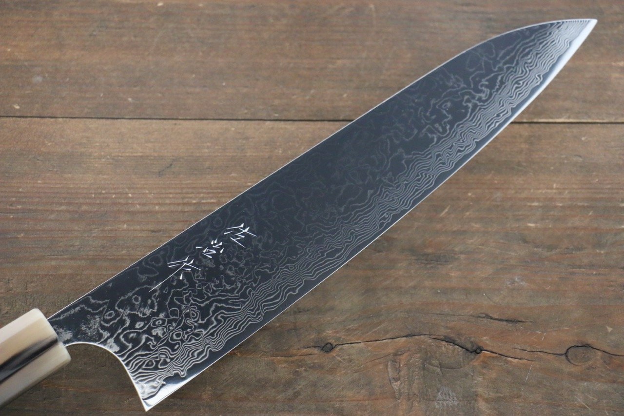 Takeshi Saji R2/SG2 Mirrored Damascus Gyuto Japanese Chef Knife 240mm with Ebony with Double Baffalo Handle - Japanny - Best Japanese Knife