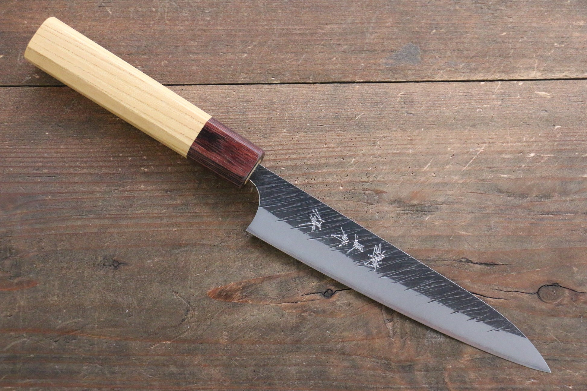 Yu Kurosaki Fujin Blue Super Hammered Petty-Utility Japanese Knife 150mm with Keyaki  (Japanese Elm) Handle - Japanny - Best Japanese Knife