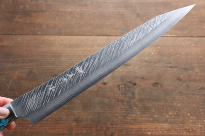 Yu Kurosaki Fujin SPG2 Hammered Damascus Sujihiki Japanese Knife 270mm Turquoise Handle - Japanny - Best Japanese Knife