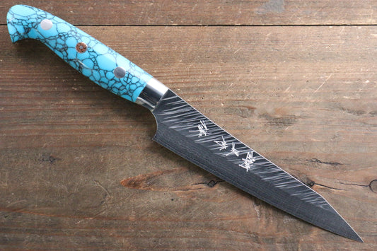 Yu Kurosaki Fujin SPG2 Hammered Damascus Petty-Utility Japanese Knife 150mm Turquoise Handle - Japanny - Best Japanese Knife