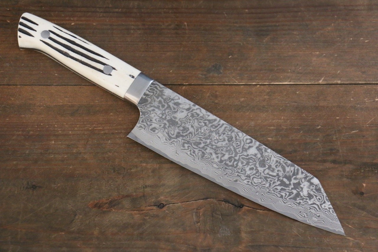 Takeshi Saji R2/SG2 Black Damascus Bunka Japanese Chef Knife 180mm with Bone Handle - Japanny - Best Japanese Knife