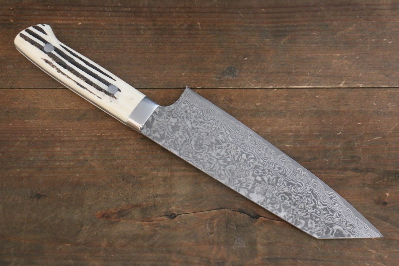 Takeshi Saji R2/SG2 Black Damascus Bunka Japanese Chef Knife 180mm with Bone Handle - Japanny - Best Japanese Knife