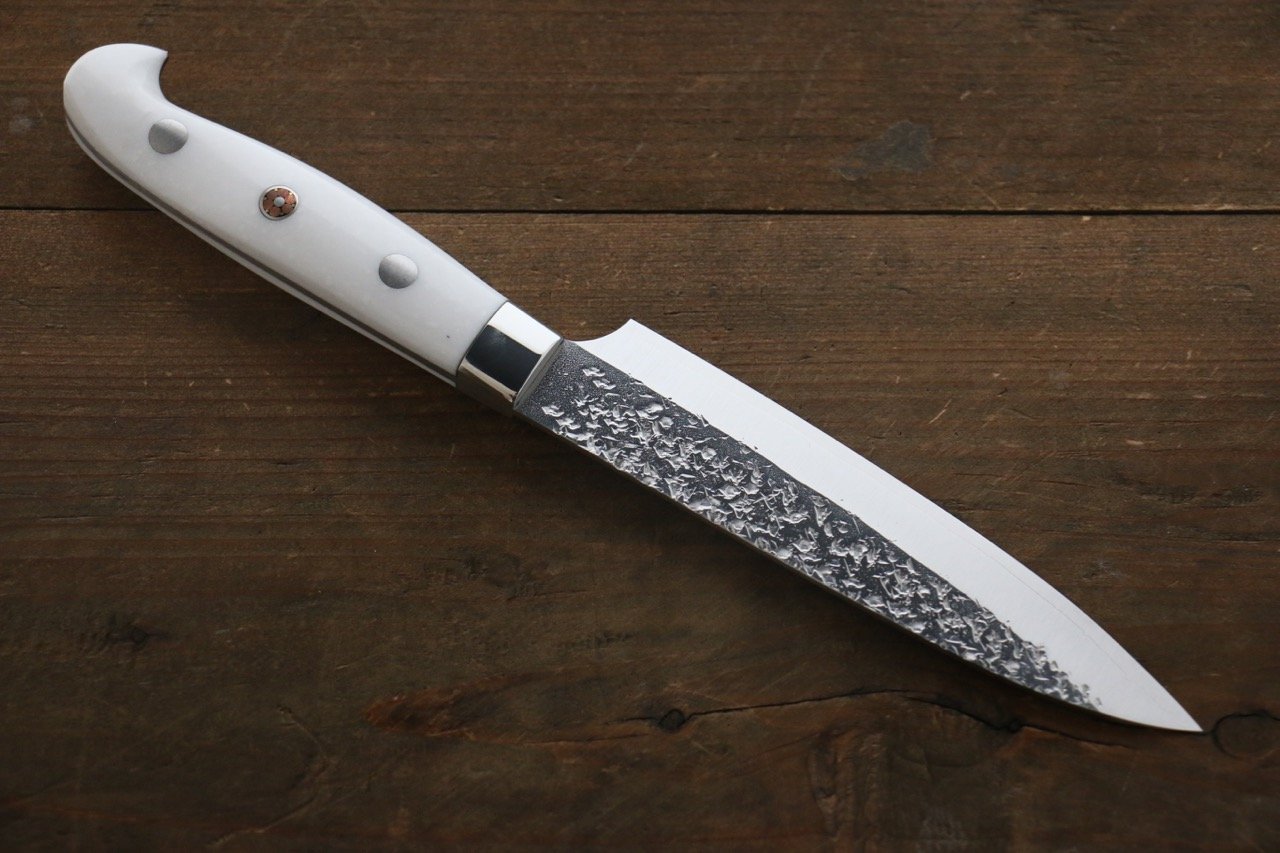 Yu Kurosaki Shizuku R2/SG2 Hammered Petty Japanese Chef Knife 130mm with White Stone Handle - Japanny - Best Japanese Knife