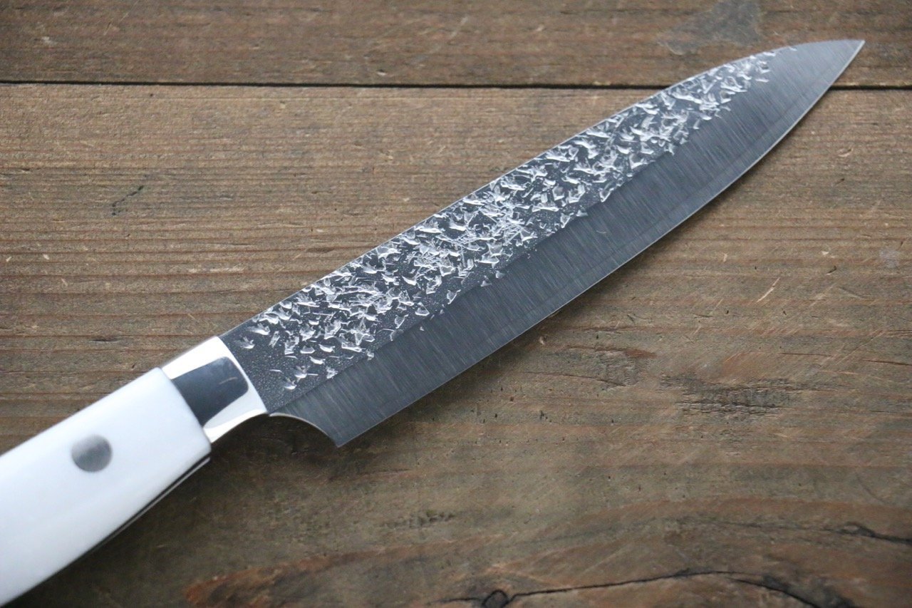 Yu Kurosaki Shizuku R2/SG2 Hammered Petty Japanese Chef Knife 130mm with White Stone Handle - Japanny - Best Japanese Knife