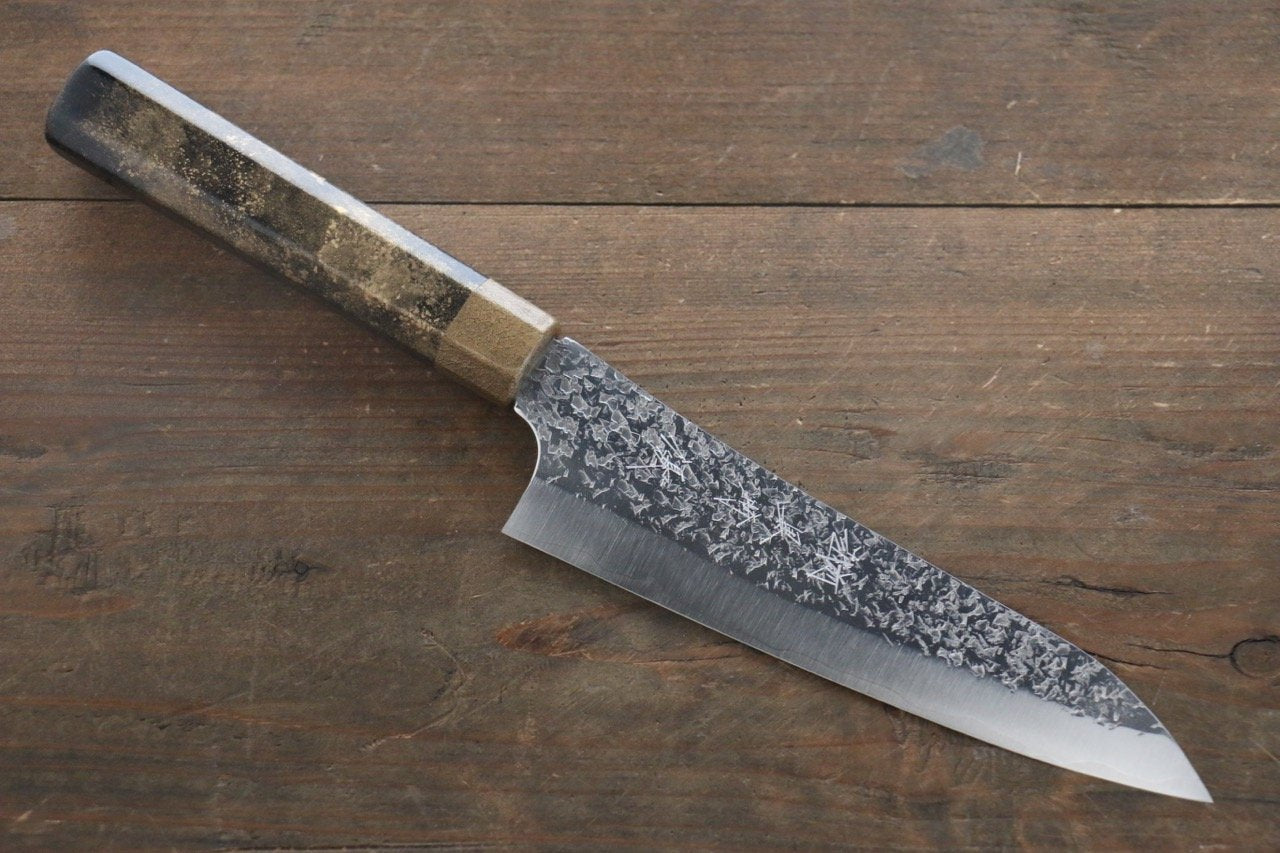 Yu Kurosaki R2/SG2  Hammered Small Santoku Japanese Chef Knife 160mm with lacquered Handle - Japanny - Best Japanese Knife