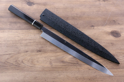 Sakai Takayuki Honyaki White Steel No.2 Yanagiba Japanese Knife 300mm Ebony with Ring Handle with Sheath - Japanny - Best Japanese Knife