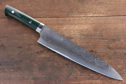 Takeshi Saji VG10 Diamond Finish Damascus Gyuto Japanese Knife 240mm Green Micarta Handle - Japanny - Best Japanese Knife