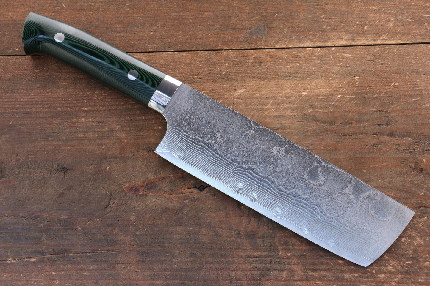 Takeshi Saji VG10 Diamond Finish Damascus Nakiri Japanese Knife 165mm Green Micarta Handle - Japanny - Best Japanese Knife