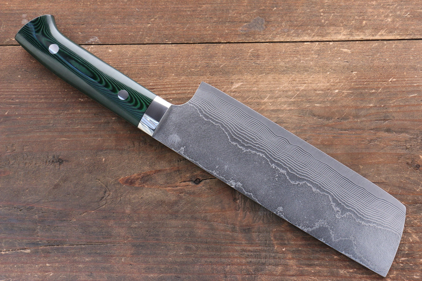 Takeshi Saji VG10 Diamond Finish Damascus Nakiri Japanese Knife 165mm Green Micarta Handle - Japanny - Best Japanese Knife