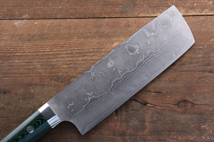 Takeshi Saji VG10 Diamond Finish Damascus Nakiri Japanese Knife 165mm Green Micarta Handle - Japanny - Best Japanese Knife