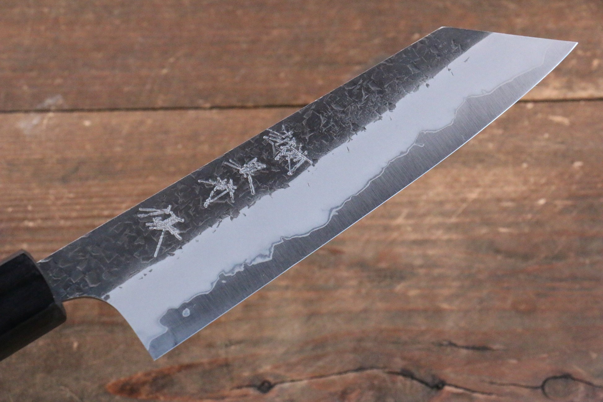 Yu Kurosaki Shizuku Blue Super Hammered Bunka Japanese Knife 165mm Shitan Handle - Japanny - Best Japanese Knife