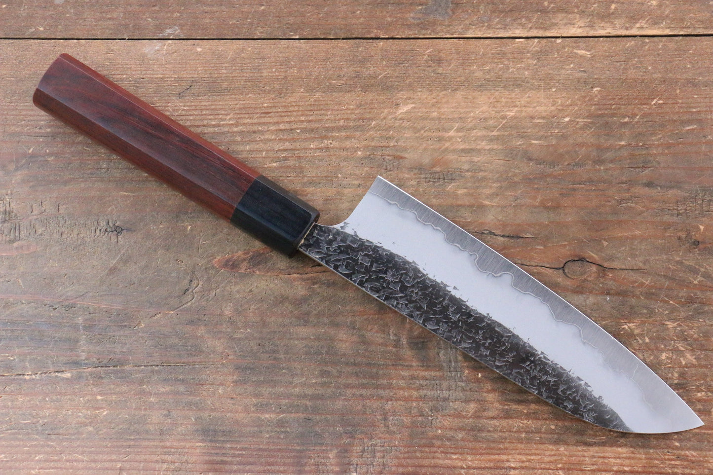 Yu Kurosaki Shizuku Blue Super Hammered Santoku Japanese Knife 165mm Shitan Handle - Japanny - Best Japanese Knife