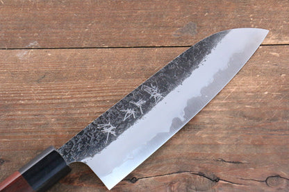 Yu Kurosaki Shizuku Blue Super Hammered Santoku Japanese Knife 165mm Shitan Handle - Japanny - Best Japanese Knife