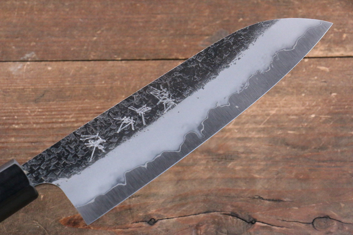 Yu Kurosaki Shizuku Blue Super Hammered Santoku Japanese Knife 165mm Shitan Handle - Japanny - Best Japanese Knife