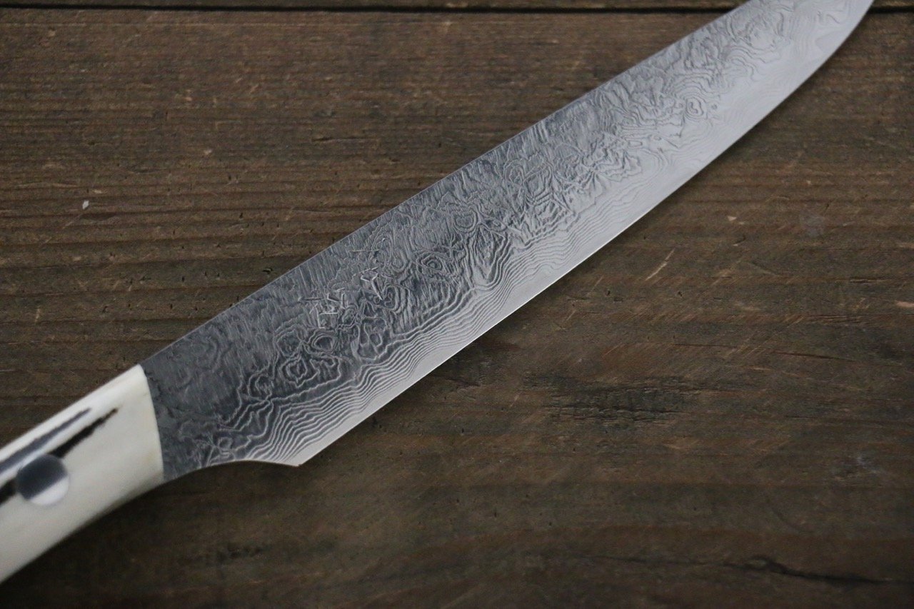 Saji R2/SG2 Diamond Finish Damascus Steak Knife Japanese Chef Knife 125mm with Bone Handle - Japanny - Best Japanese Knife