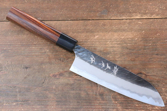 Yu Kurosaki Fujin Blue Super Hammered Santoku Japanese Knife 165mm Shitan Handle - Japanny - Best Japanese Knife