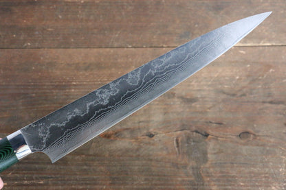 Takeshi Saji VG10 Diamond Finish Damascus Sujihiki Japanese Knife 240mm with Green Micarta Handle - Japanny - Best Japanese Knife