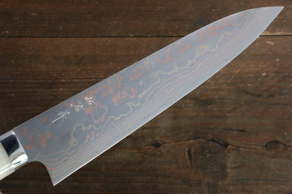 Takeshi Saji Blue Steel No.2 Colored Damascus Gyuto Japanese Knife 240mm with White Cow Bone  Handle - Japanny - Best Japanese Knife