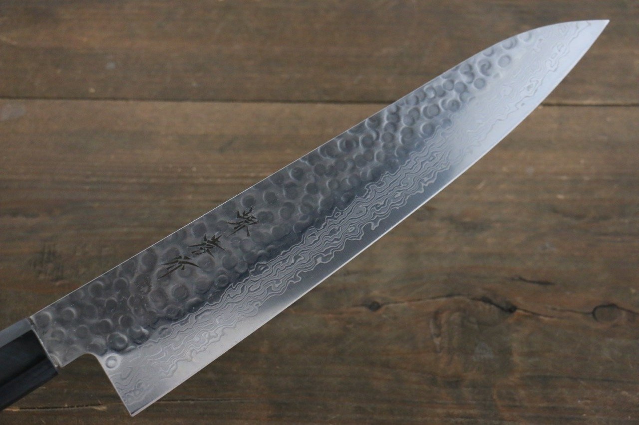 Sakai Takayuki 45 Layer Damascus Hammered Gyuto Japanese Chef Knife 240mm Blue Lacquered Handle With Saya - Japanny - Best Japanese Knife