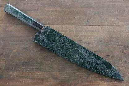 Sakai Takayuki 45 Layer Damascus Hammered Gyuto Japanese Chef Knife 240mm Green Lacquered Handle With Saya - Japanny - Best Japanese Knife