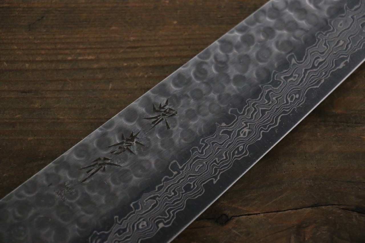 Sakai Takayuki 45 Layer Damascus Hammered Gyuto Japanese Chef Knife 210mm Gold Dots Lacquered Handle With Saya - Japanny - Best Japanese Knife