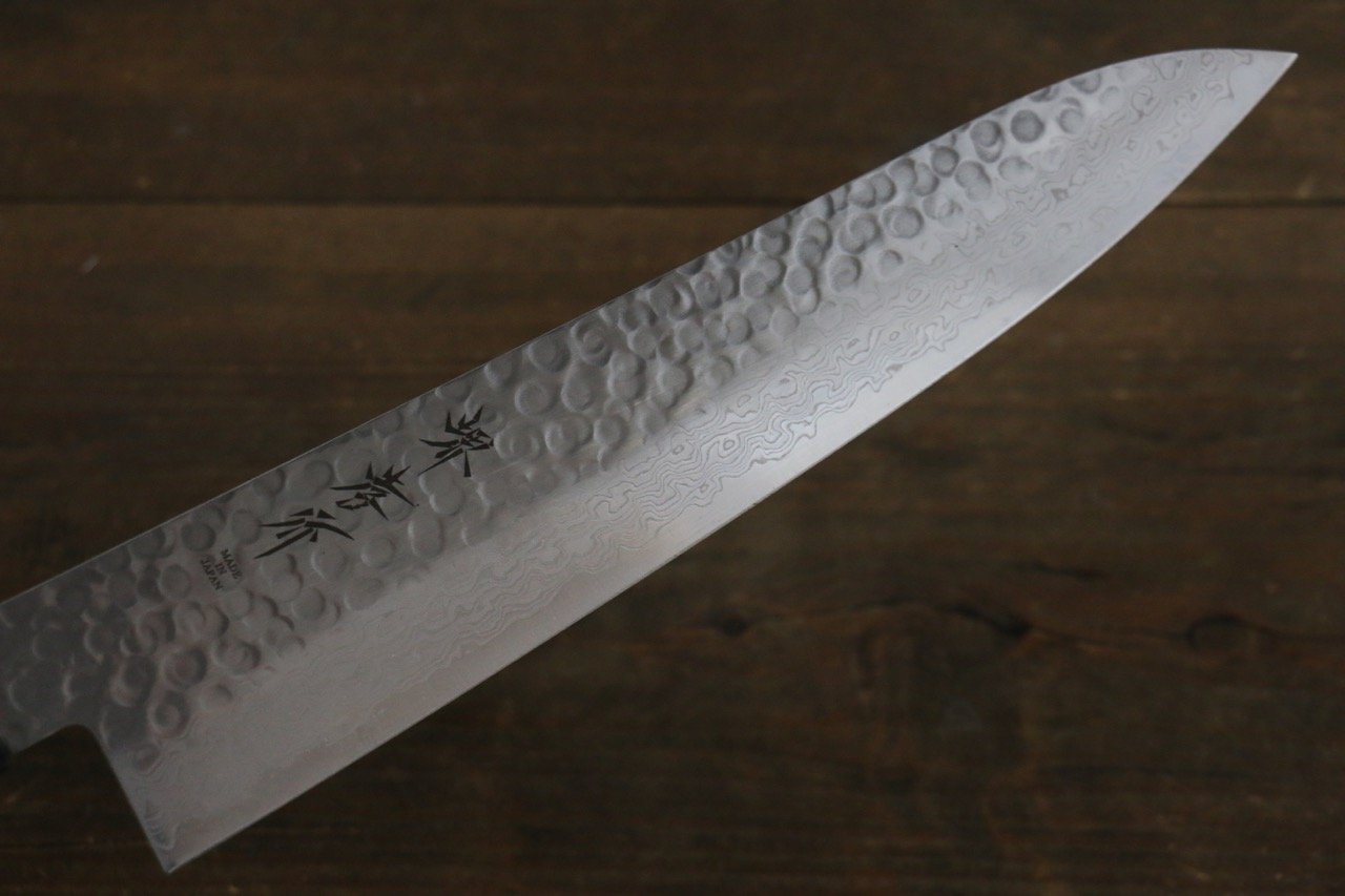 Sakai Takayuki 45 Layer Damascus Hammered Gyuto Japanese Chef Knife 240mm Silver Dots Lacquered Handle With Saya - Japanny - Best Japanese Knife