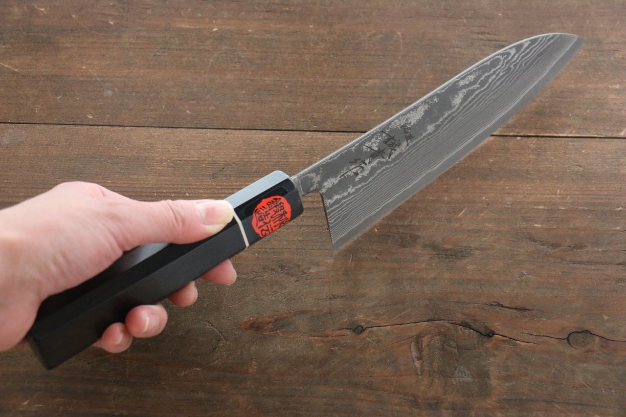 Shigeki Tanaka R2 Black Damascus Santoku Japanese Chef Knife 165mm - Japanny - Best Japanese Knife