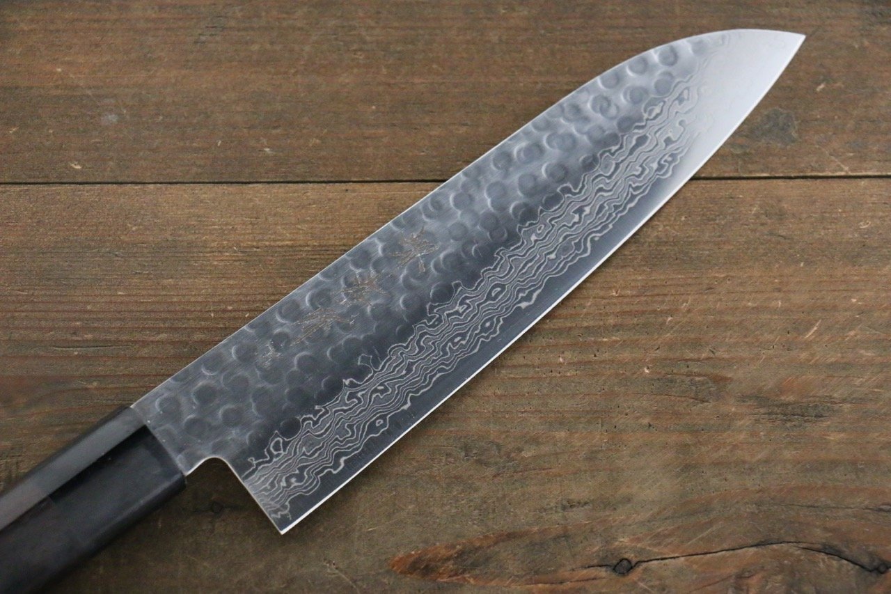 Sakai Takayuki 45 Layer Damascus Japanese Chef's Santoku Knife 180mm with Shitan Handle - Japanny - Best Japanese Knife