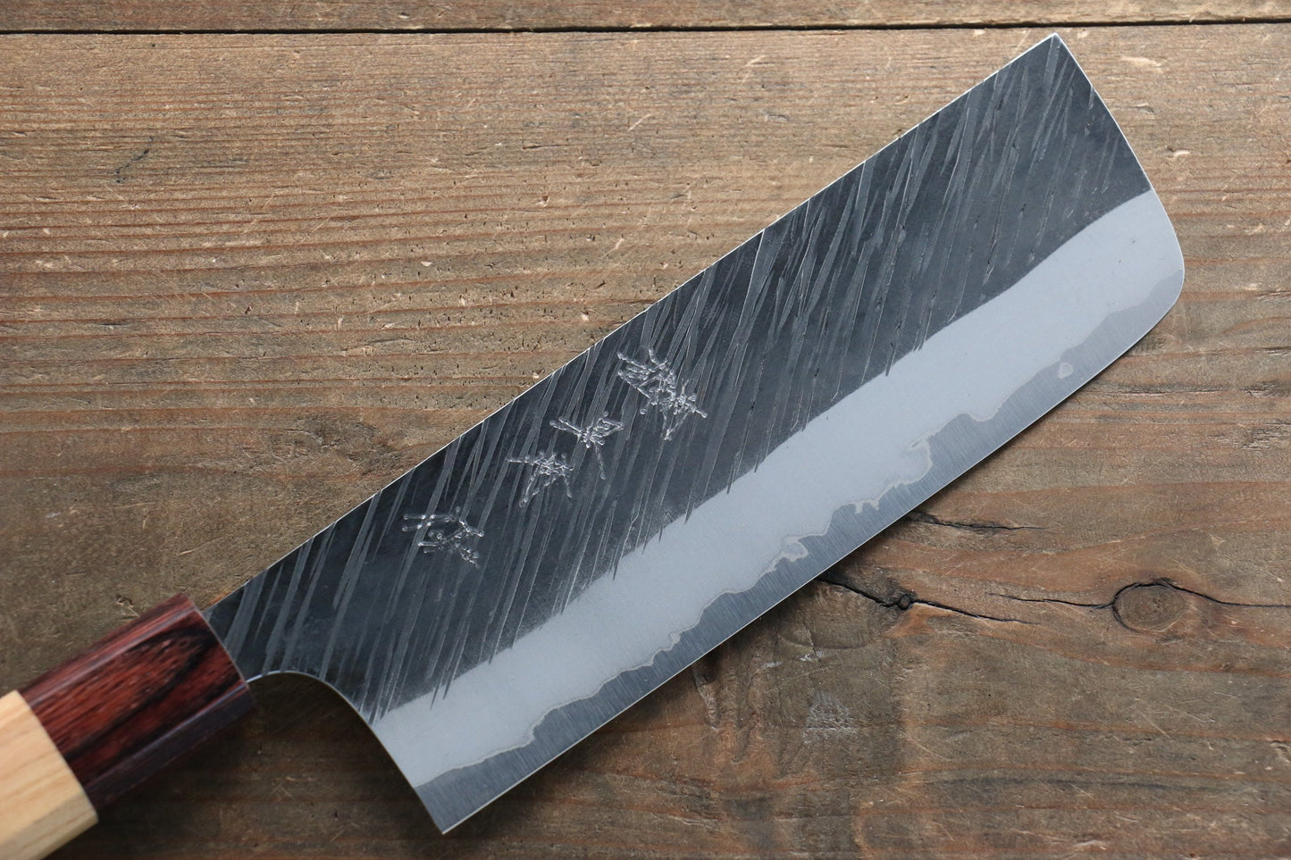 Yu Kurosaki Fujin Blue Super Hammered Nakiri Japanese Knife 165mm Keyaki (Japanese Elm) Handle - Japanny - Best Japanese Knife