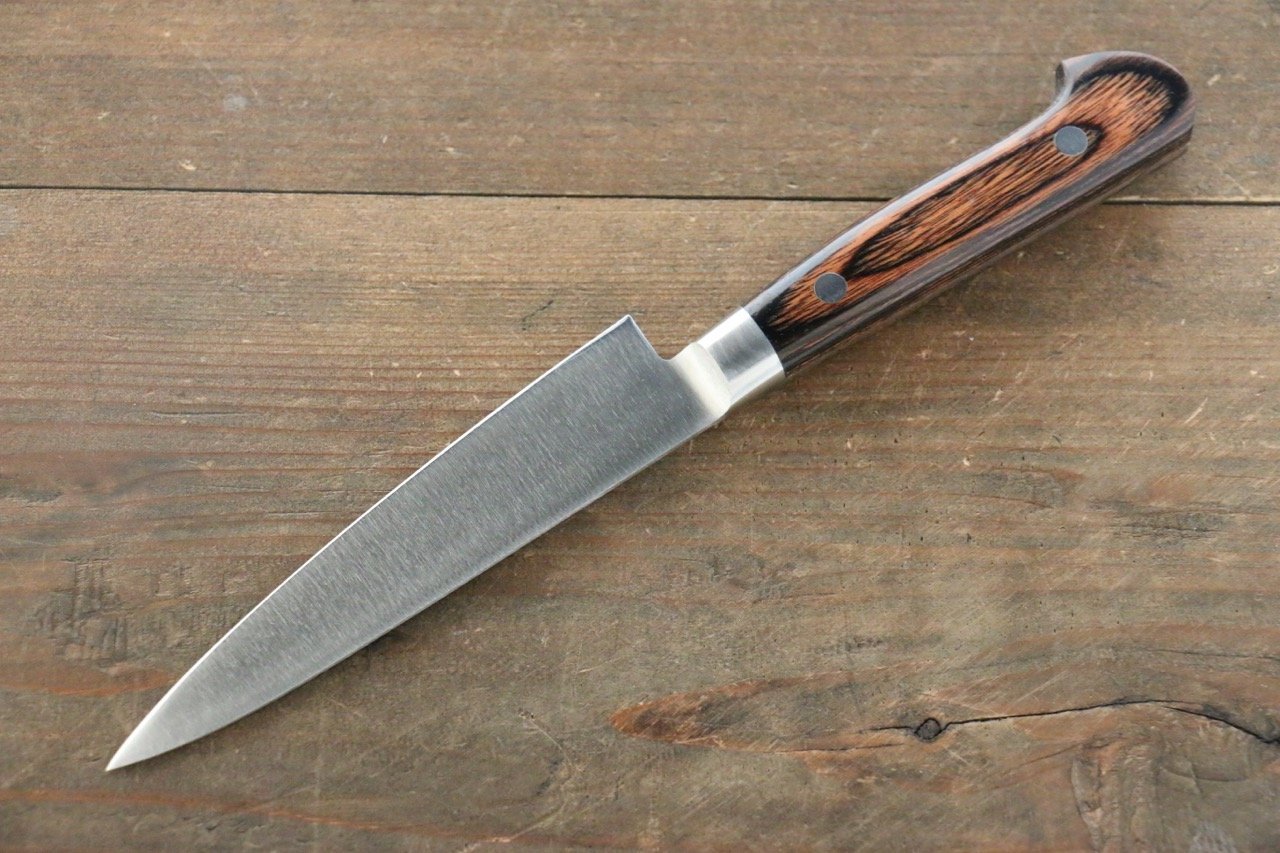 Iseya Molybdenum Steel Petty Japanese Chef Knife 120mm with Mahogany Packer wood Handle (Ferrel : Stainless Steel) - Japanny - Best Japanese Knife