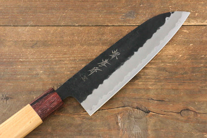 Sakai Takayuki Blue Super Hammered Black Finished Santoku Japanese Knife 165mm Keyaki (Japanese Elm) Handle - Japanny - Best Japanese Knife