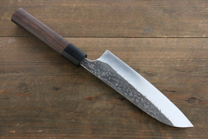 Yu Kurosaki Blue Super Clad Hammered Kurouchi Santoku Japanese Chef Knife 165mm - Japanny - Best Japanese Knife