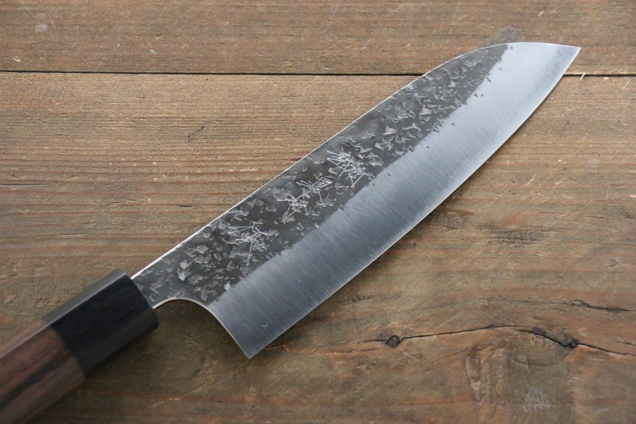 Yu Kurosaki Blue Super Clad Hammered Kurouchi Santoku Japanese Chef Knife 165mm - Japanny - Best Japanese Knife