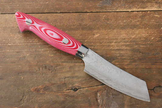 Thương hiệu Kazuo Nomura VG10 Thép Damascus Dao Kiritsuke dao Nhật 90mm chuôi dao gỗ Micarta trắng đỏ (Nomura style)