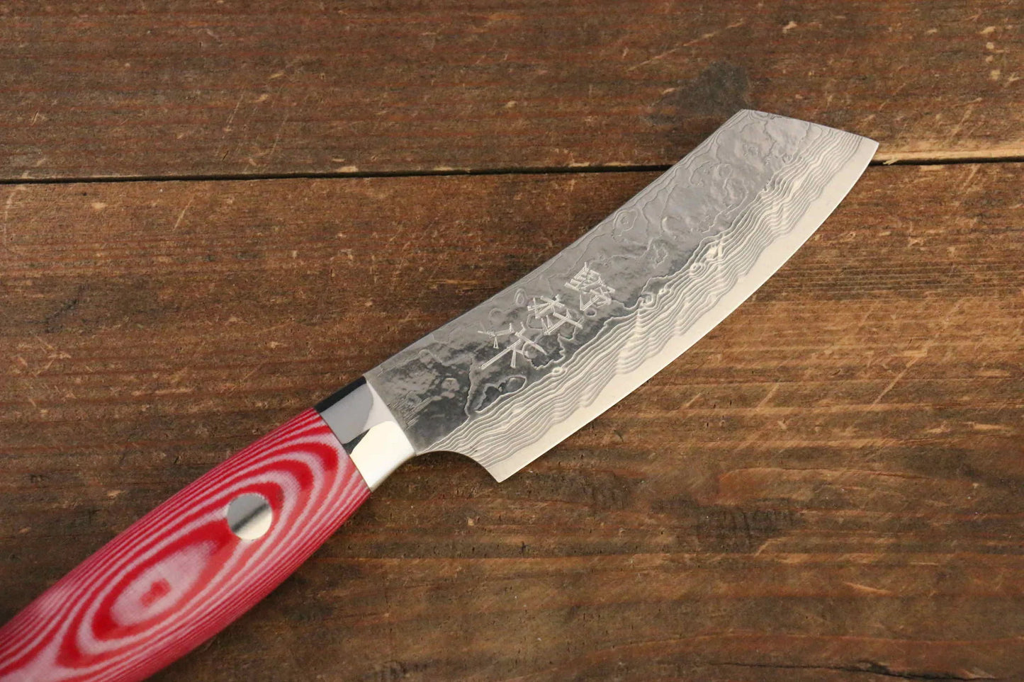 Thương hiệu Kazuo Nomura VG10 Thép Damascus Dao Kiritsuke dao Nhật 90mm chuôi dao gỗ Micarta trắng đỏ (Nomura style)
