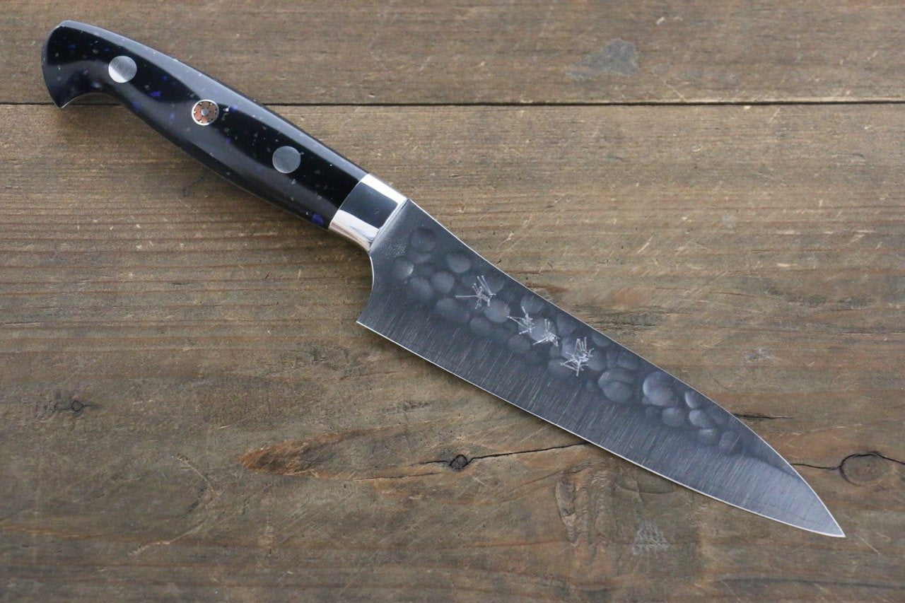 Yu Kurosaki R2 Clad Hammered Petty Japanese Chef Knife 130mm Black Stone Handle - Japanny - Best Japanese Knife