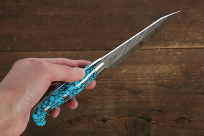 Yu Kurosaki Fujin SPG2 Hammered Damascus Petty-Utility Japanese Knife 100mm Turquoise Handle - Japanny - Best Japanese Knife