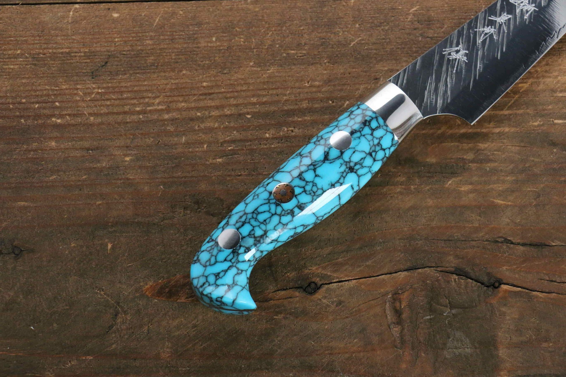 Yu Kurosaki Fujin SPG2 Hammered Damascus Petty-Utility Japanese Knife 100mm Turquoise Handle - Japanny - Best Japanese Knife