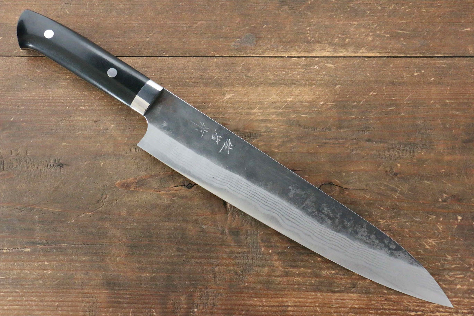 Takeshi Saji Blue Super Kurouchi Hammered Gyuto Japanese Knife 240mm Black Micarta Handle - Japanny - Best Japanese Knife