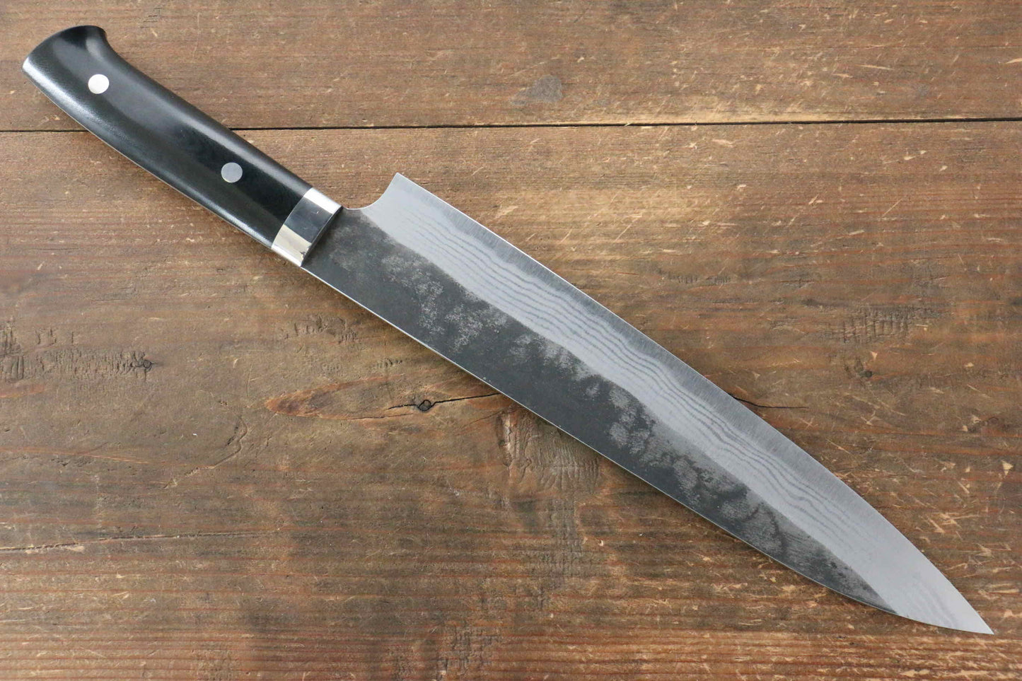 Takeshi Saji Blue Super Kurouchi Hammered Gyuto Japanese Knife 240mm Black Micarta Handle - Japanny - Best Japanese Knife