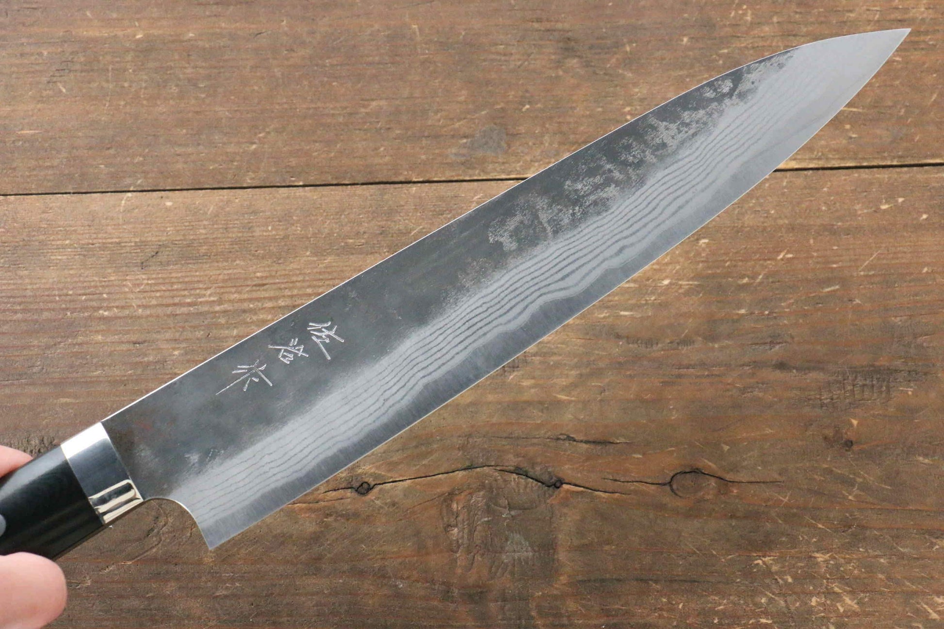 Takeshi Saji Blue Super Kurouchi Hammered Gyuto Japanese Knife 240mm Black Micarta Handle - Japanny - Best Japanese Knife