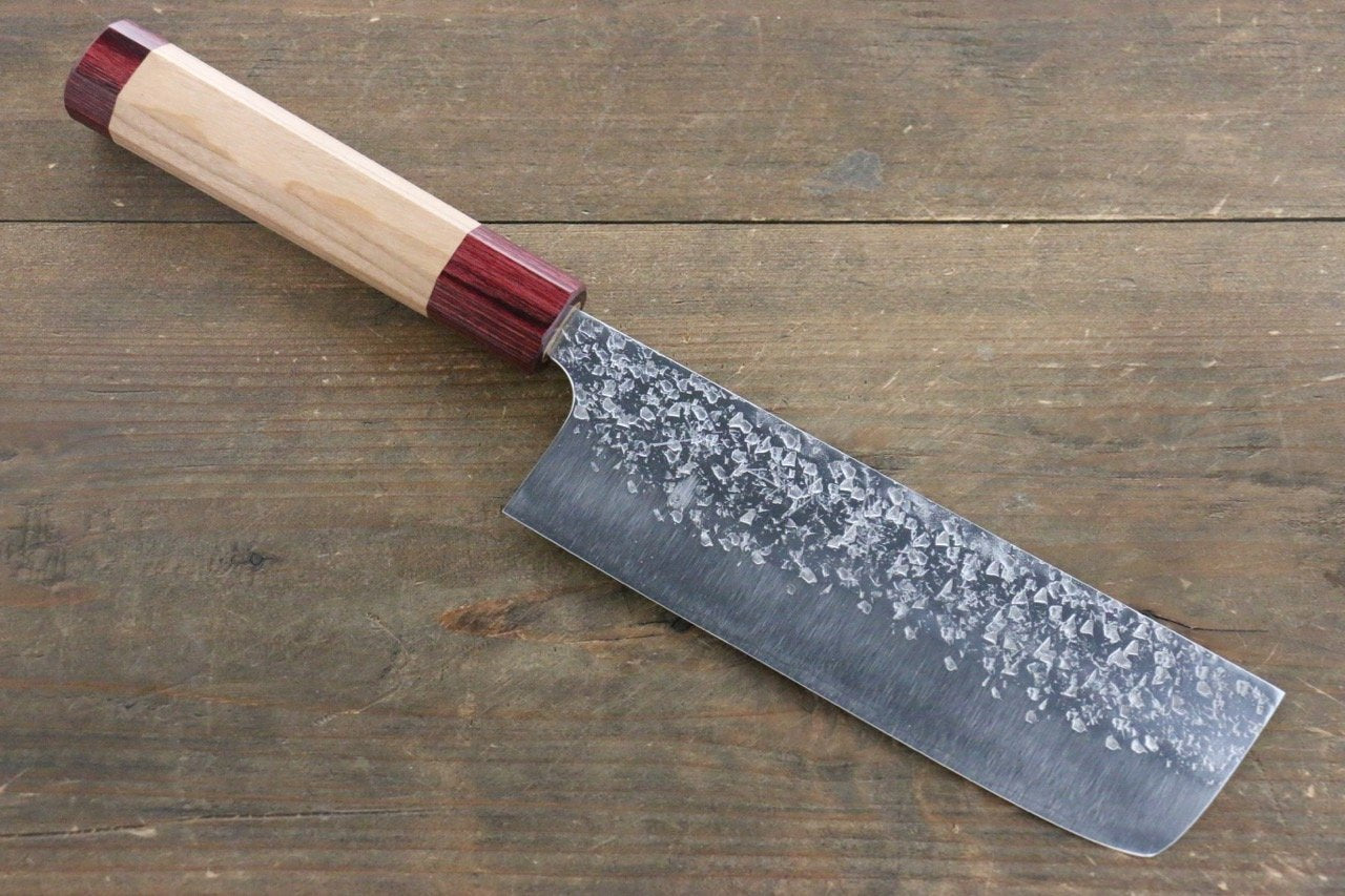 Yu Kurosaki Shizuku R2/SG Hammered Nakiri Japanese Chef Knife 165mm with American Cherry Handle - Japanny - Best Japanese Knife