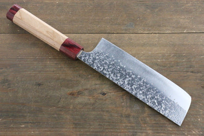 Yu Kurosaki Shizuku R2/SG Hammered Nakiri Japanese Chef Knife 165mm with American Cherry Handle - Japanny - Best Japanese Knife