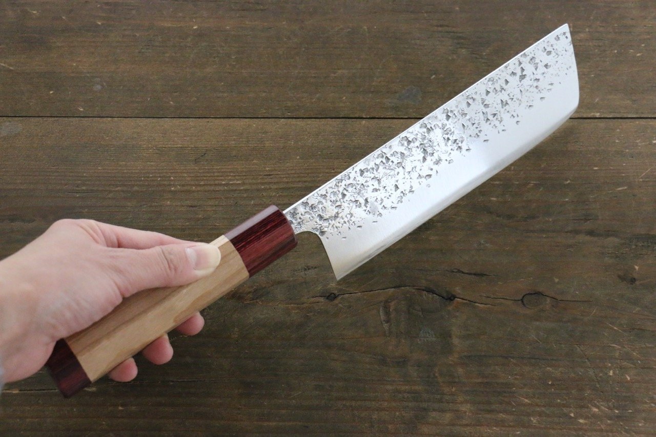 Yu Kurosaki Shizuku R2/SG Hammered Nakiri Japanese Chef Knife 165mm with American Cherry Handle - Japanny - Best Japanese Knife