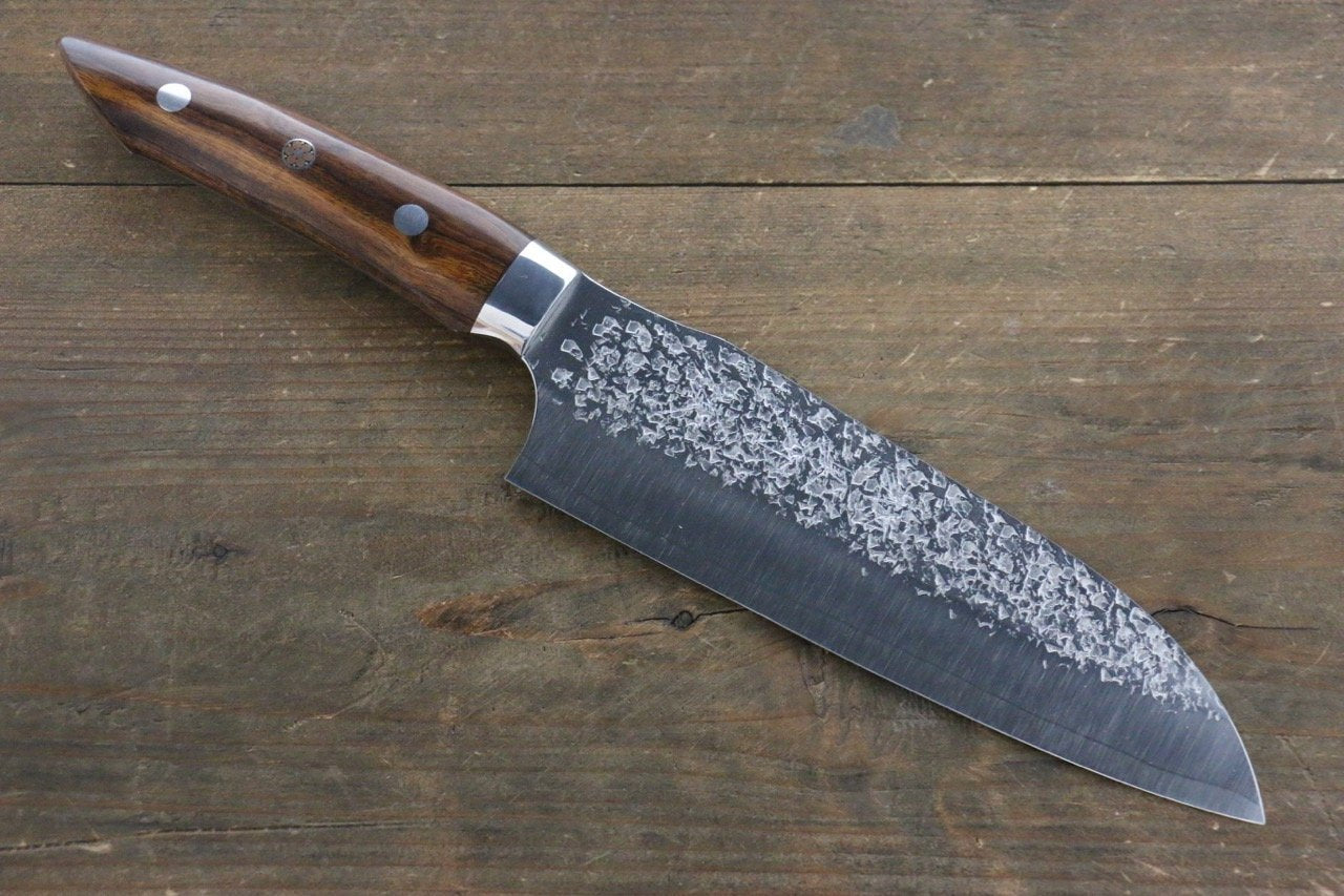 Yu Kurosaki Shizuku R2/SG Hammered Santoku Japanese Chef Knife 165mm with Iron wood Handle - Japanny - Best Japanese Knife