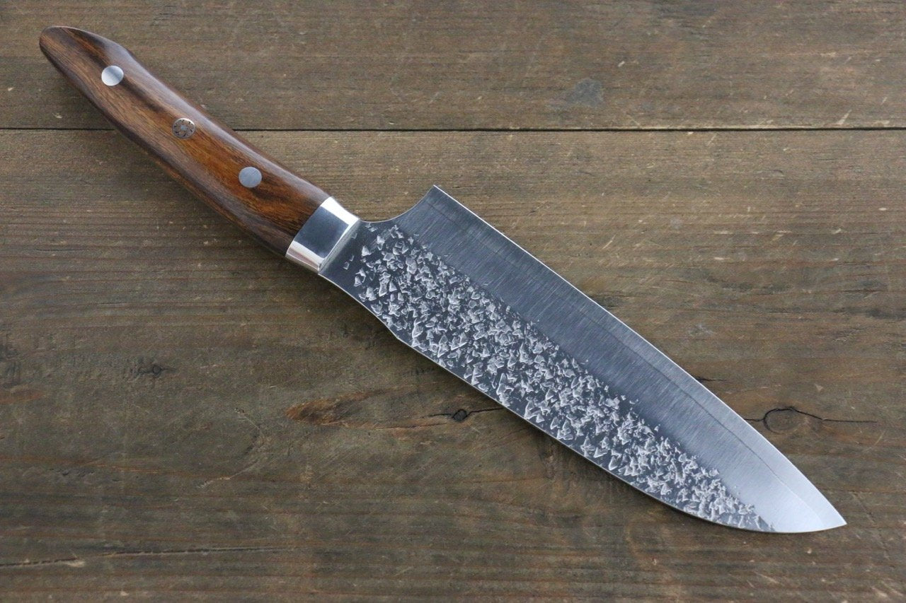 Yu Kurosaki Shizuku R2/SG Hammered Santoku Japanese Chef Knife 165mm with Iron wood Handle - Japanny - Best Japanese Knife